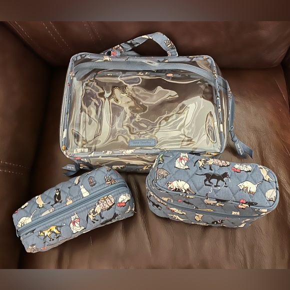Vera Bradley Handbags - Vera Bradley Blue Cat’s Meow Three Piece Travel / Cosmetic Set